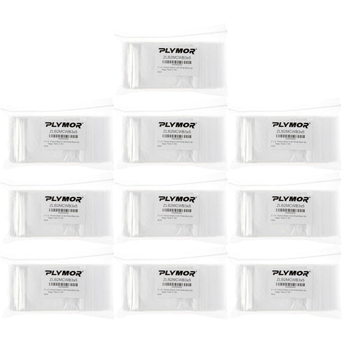Plymor 3" x 5" Reclosable Plastic Bags, Case of 1,000, 2 Mil with White-Block Zipper