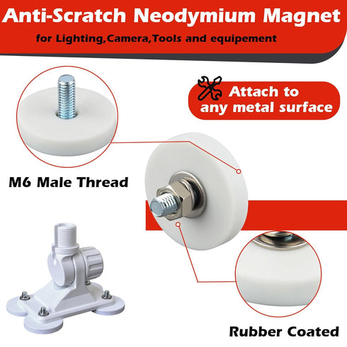 4-Pack Neodymium Magnet, Non-Slip Strong White Rubber Coated with M6 Male Thread for Sensor Communication Equipment