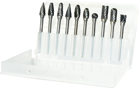 Carbide Burr Set - 10pcs Double Cut Solid Carbide Rotary Burrs, 3mm Shank for Woodworking and Metal Carving