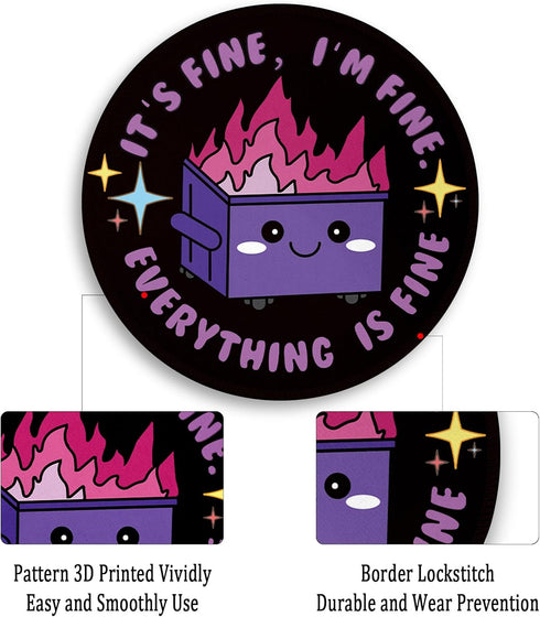 Gctriki Dumpster on Fire Mouse Pad, Cute Round Mouse Pads for Desk, Funny Purple Mousepad for Laptop Gaming