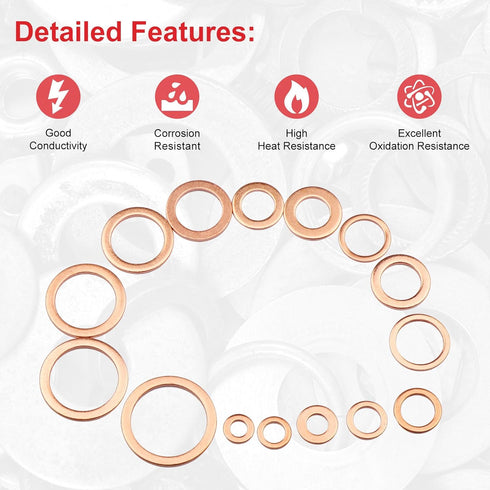 150Pcs Copper Sealing Washers M22 M20 M18 M16 M14 M12 M10 M8 M6 M5 Assortment Kit
