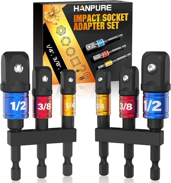 Impact Socket Adapter Set for Drill, 1/4" 3/8" 1/2" Impact Grade Driver Bit Set with Extension