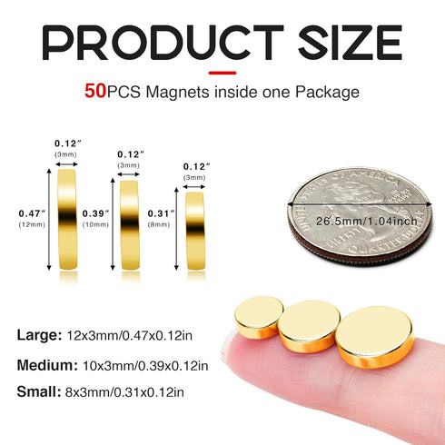 Small Magnets, 50Pcs Tiny Circle Rare Earth Magnets, 3 Different Sizes for Crafts, DIY, Office
