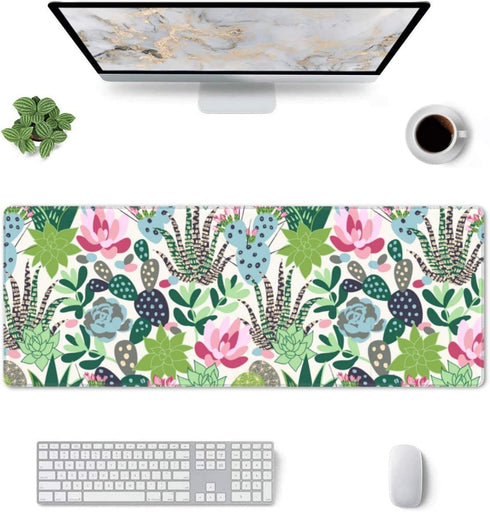 Cute Large Mouse Pad Desk Mat, Succulents and cactus Big Extended Funny Gifts XL Gaming Mousepad with Stitched Edges for Writing, Table, Long Extended Desk Pad for Women Girls Office, 31.5*11.8 Inch