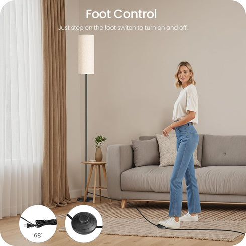 64.4 Dimmable 10W 900LM Bulb 3000K-6500K, E06LD05W1 Floor Lamp for Living Room with Remote and Foot Switch, Modern