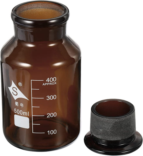 PATIKIL 1Pcs 500mL Reagent Media Bottle, Round 3.3 Borosilicate Glass Graduated Storage Bottle with Amber Cap