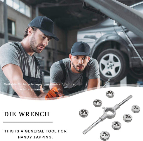 JONMON 8 Pcs Metric Die Set, Screw Die & Adjustable Wrench Holder with M3-M12 Dies for Home DIY, Garage