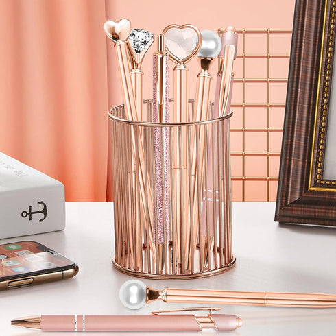 Cute 6 Pcs Rose Gold Metal Ballpoint Pens, 1.0mm Medium Point Black Ink, Office and School Supplies Gifts for Women