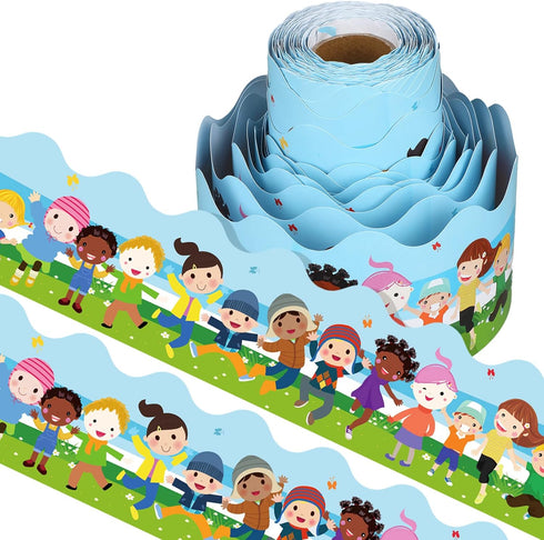 Teling 65.6ft Diversity Bulletin Board Border Trim, Diverse Children Border for All are Welcome Classroom Decoration
