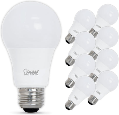 Feit Electric A19 LED Light Bulbs, 60W Equivalent, Dimmable, E26 Standard Base, 90 CRI, 800 Lumens, 5000K Daylight, 120V, 22 Years Lifetime, Damp Rated, 8 Pack, OM60DM/950CA/8 by Feit Electric