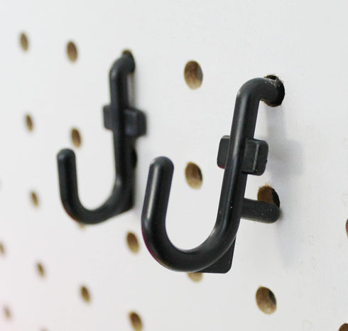 JSP Manufacturing Peg Board Non-Locking Plastic J Hook Style Hooks - Garage Tool Storage Accessories (500, Black)