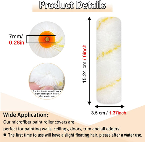 10 Pieces Paint Roller Cover, 6 Inch Microfiber Washable Covers for House Painting Supplies