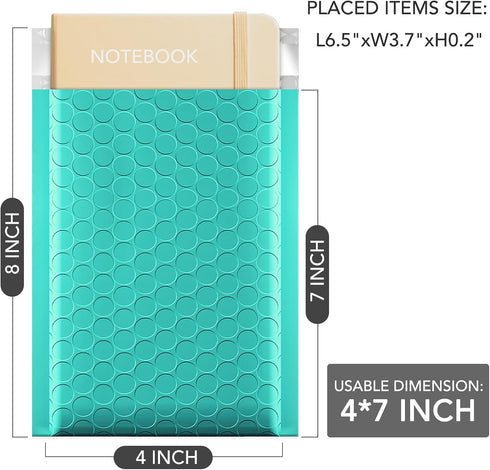 GSSSUSA Bubble Mailers 4x8 Inch, 50 Pack Padded Envelopes for Mailing Jewelry, Small Business, Teal
