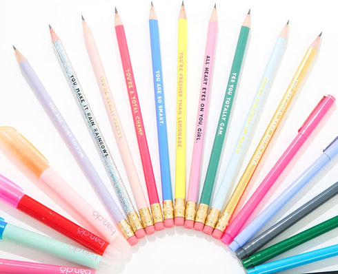 ban.do Colorful Pencil Set of 10, Pre-Sharpened #2 Graphite Pencils for Adults, Compliment/Sayings for Girls