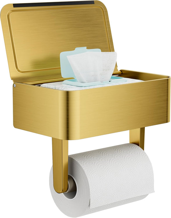 Toilet Paper Holder with Shelf, Wipes Holder for Bathroom, Flushable Wipes Dispenser,