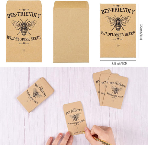 Whaline 200 Pack Bee Friendly Self-Adhesive Coin Envelope Small Kraft Envelope Wildflower Packets for Baby Shower Small Flower Storage Packets for Garden Wedding Gift Party Favors, 3.5 x 2.4 Inch by Whaline