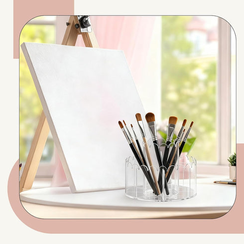 Lerheedi 9 360 Scalloped Acrylic Pencil Holder Desk Organizer with Compartments Degree Rotating Pencil Organizer