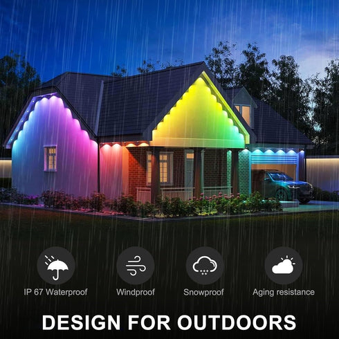 50ft 30 Bulbs 100+ IP67 Permanent Outdoor Eaves Lights, with RGB LED for Festive Decor, Scene Options, Waterproof