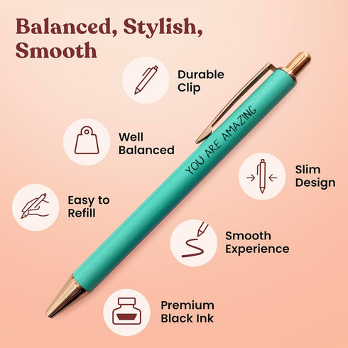 MESMOS 3pc Fancy Pen Set for Women, Cute Boss Lady Gifts, German-Made Ink, Teacher Pens, Office Gifts