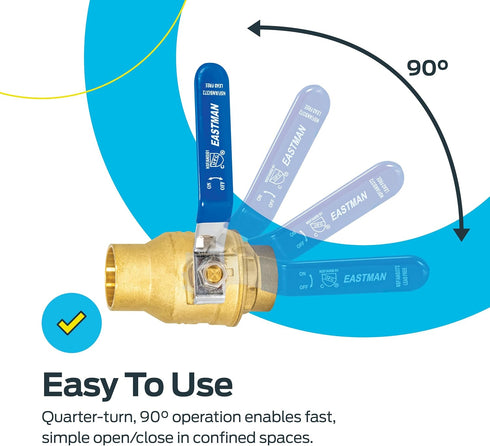 1-1/4 1-1/4 20067LF Eastman Heavy Duty Full Port Brass Ball Valve, in Sweat x in Sweat Connection