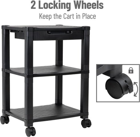 Mind Reader 2 3 Compact Rolling Printer Cart, Utility Stand with Wheels and Drawer, Space Saving Printer Stand for Home