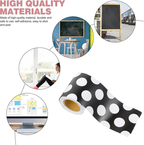 Ciieeo Work Desk Decor, 5M Black and White Dot Bulletin Board Borders for Wall Art Decor