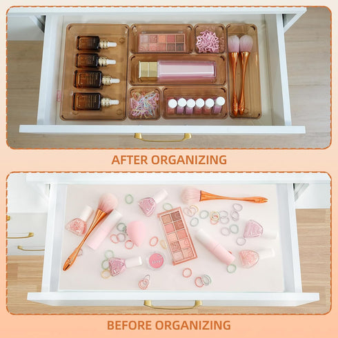 Trotianingyu Set 25 Coffee Acrylic Drawer Organizers Storage for Makeup, Office Desk Small Vanity Trays for Drawer