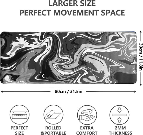 Gaming Mouse Pad XL XXL with World Map, 31.5 x 11.8in, Anti Slip and Waterproof Rubber Mouse Pad, Black Marble Design