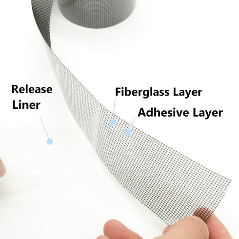 2"x140" Screen Repair Kit, Door Window Screen Repair Tape Fiberglass Covering Mesh, 3-Layer Strong Adhesive and Waterproof Repair Holes Tears, Black(2" x 11.7FT)