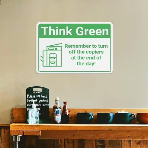Penzedu 8 12 Inch Think Greenremember To Turn Off Copiers At End Of Day Copier Icon Funny Vintage Tin Signs X Wall Art