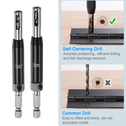 16pcs Self Centering Drill Bit Set, 5/64" - 1/4" High Speed Steel Hex Shank Woodworking Bits