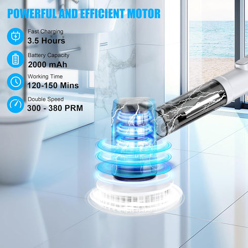 6 Electric Spin Scrubber, Scrub Brush Dual Speed, Power Shower Scrubber with Replacement Head, Cordless Cleaning Brush