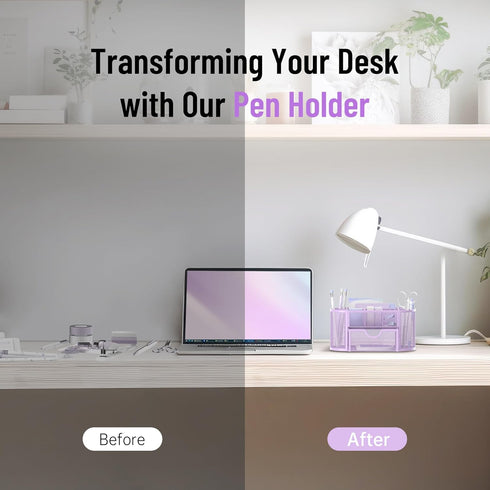 SUPEASY Mesh Desk Organizer with Drawers, 9 Compartments for Office Supplies, 8.6 x 4.3 x 4.1 Inch, Purple