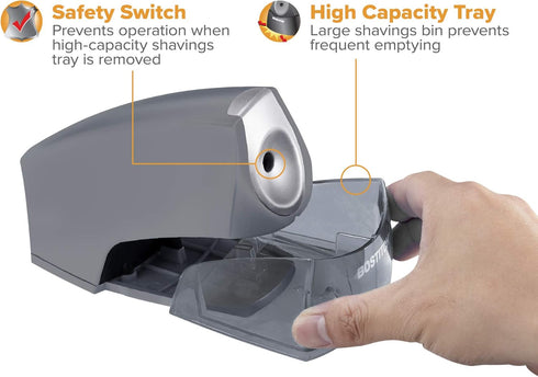 Bostitch Office Personal Electric Pencil Sharpener, Powerful Motor, High Capacity Shavings Tray, Gray
