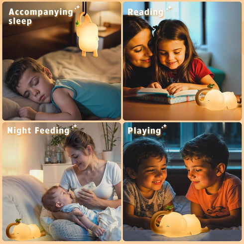 3-Level Dimmable Silicone Elephant Night Light for Kids - & Rechargeable LED Lamp, Touch Control Soft Animal Light