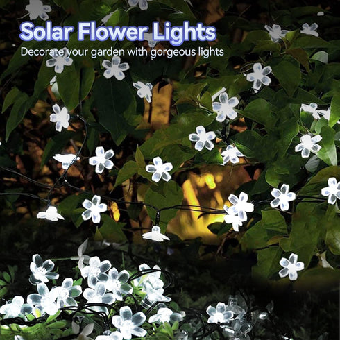 Outdoor Solar Flower String Lights, 50 LED Waterproof Fairy Light Decorations for Christmas Tree Garden Patio Yard