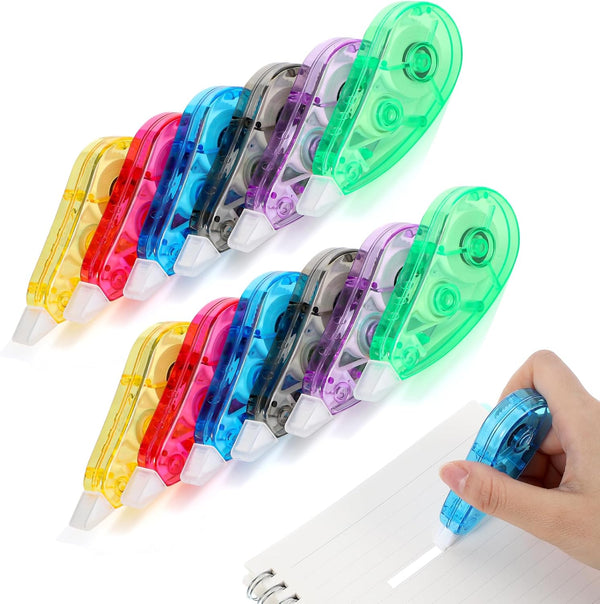 BESARME 12 Pack White Out Correction Tape - Colorful Correction Tape, 19.69 Ft Each, Whiteout Roller for Students