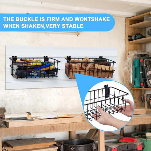 4Pcs Large Slatwall Baskets Set, Ventilated Metal Pegboard Baskets for Hanging Storage Display on Garage Slatwall