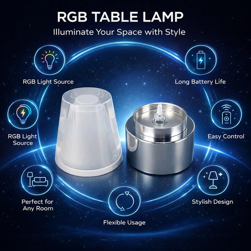 7 RGB Table Lamp Color Changing with USB Rechargeable, Acrylic Lampshade, Color Modes - Gentle Lighting, Portable