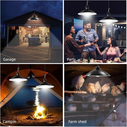 1-to-2 Solar Shed Lights, Solar Pendant Lights, Outdoor Hanging Lights with Remote & Dusk to Dawn, Waterproof for Shed