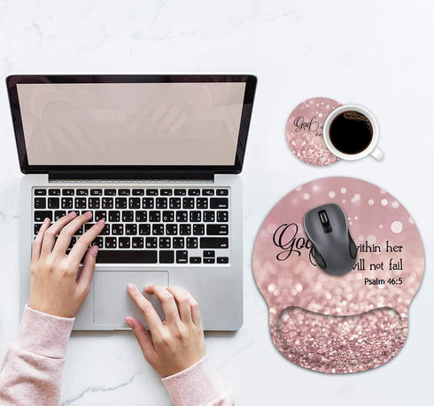 Ergonomic Mouse Pad with Wrist Support - Cute Non-Slip Coffee Coaster for Home Office, Christian Quote