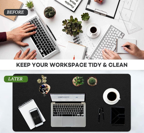 Desk Pad Protector Mouse Pad, Non-Slip PVC Leather Desk Mat for Office, Waterproof Writing Pad (Black, 14" x 30")