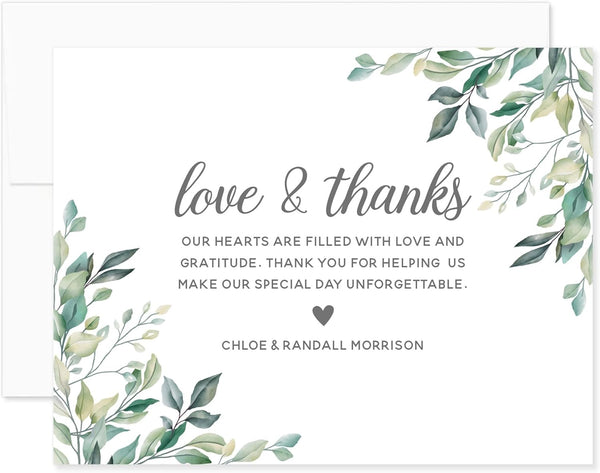 Greenery Personalized Wedding Thank You Cards with Message, Flat 5.5x4.25 Thank You
