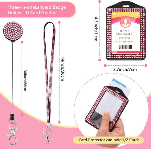 HUSUM 4 Sets Rhinestone Lanyard, Sparkling ID Card Holder, Crystal Retractable Badge Reel for Women, 4 Colors