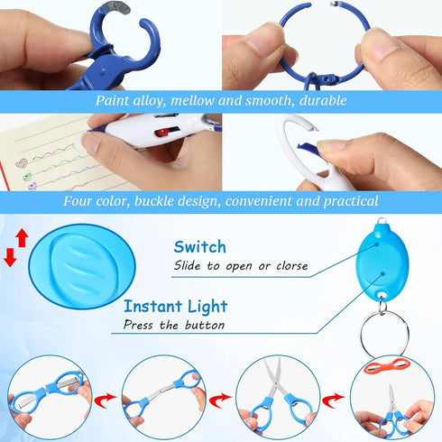 Glenmal 72 Pcs Badge Reel Pen Mini Highlighter Set, Mini Scissors, Neon Nurse Pen, LED Keychain Clip