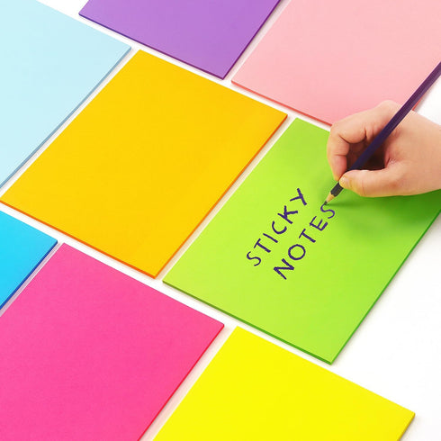 Sticky Notes, 8x6 inch, Bright Colors, Self-Stick Pads, 8 Pads/Pack, 35 Sheets/Pad, Total 280 Sheets