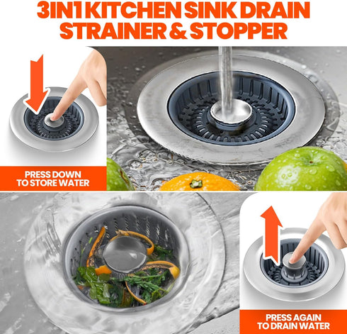 3-1/2'' Kitchen Sink Drain Strainer - Upgraded Kitchen Sink Stopper,Sink Stopper Kitchen Drain,Stainless Steel Drain