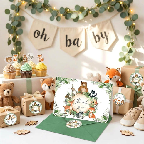 Yuzioey 4x6 (50PCS) Woodland Thank You Cards, Forest Animals Thank You Notes with Matching Envelopes & Stickers