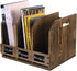 Rustic Burnt Brown Wood Office Desktop Document File Folder Binder Storage Organizer with 3 Compartments