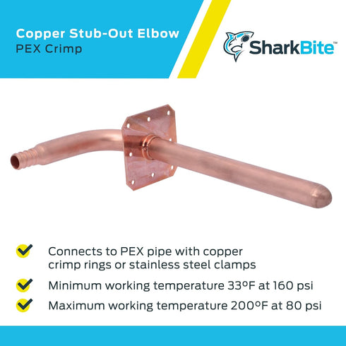 SharkBite 1/2 Inch Crimp Copper Stub Out Elbow with 4 Inch x 8 Inch Bracket, Plumbing Fittings for PEX Pipe